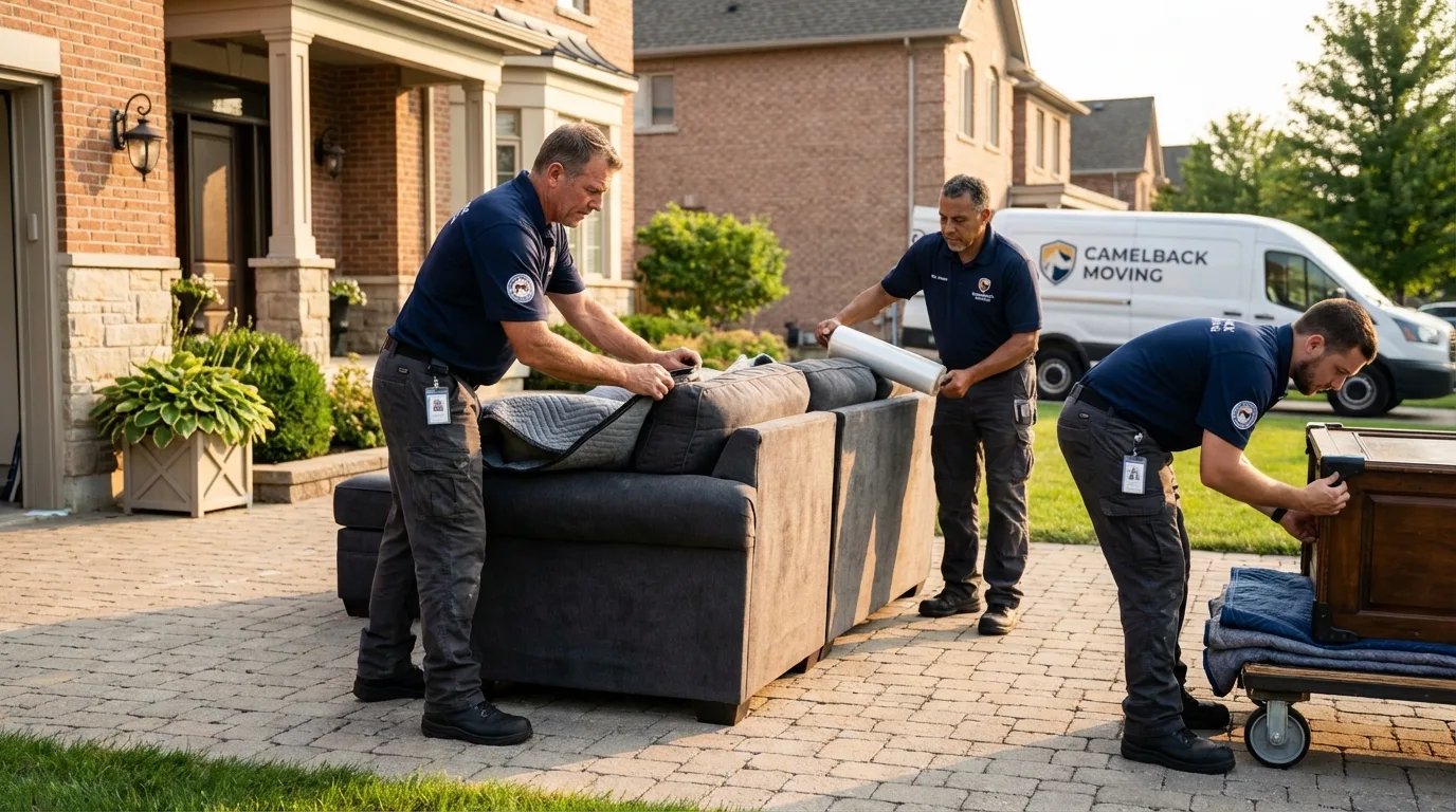 Large estate moving crew wrapping furniture in Rushville, IN
